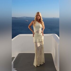 Elegant Butter Yellow Lace Women Maxi Dress